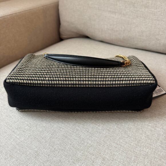 Saint Laurent Rive Gauche Black Beige Logo Shoulder Bag NEW YSL Woven Crossbody - Picture 6 of 9